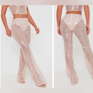 STONE SHEER SEQUIN FLARED PANTS